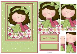 Le Chic Girl in Pinks & Greens Card Front & Pyramid