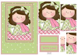 Le Chic Girl in Pinks & Greens Card Front & Pyramid