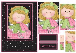 Le Chic Girl in Pinks & Greens Card Front & Pyramid