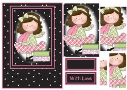 Le Chic Girl in Pinks & Greens Card Front & Pyramid