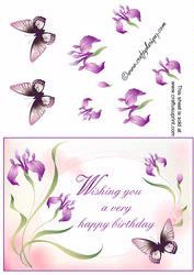 Lilac Flowers and Butterflies Card Front Kit