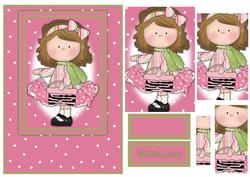 Le Chic Girl in Pinks & Greens Card Front & Pyramid