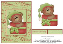 Christmas Teddy with Xmas Present Over the Edge Card