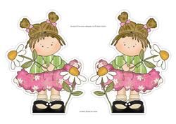 Sweet Little Girl in Pink & Green Holding a Daisy