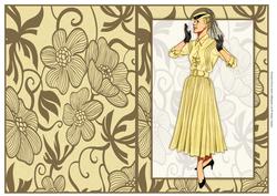 Vintage Fashion Lady on Art Deco Background Quick Card
