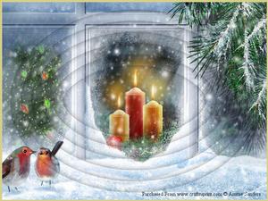 Robins at the Christmas Window A4 Oval Pyramid Kit