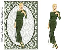 Vintage Fashion Lady on Damask Background Card Front