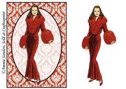Vintage Fashion Lady on Damask Background Card Front