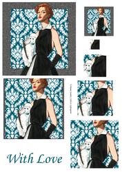Vintage Fashion Lady on Damask Background Pyramid