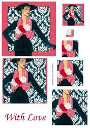 Vintage Fashion Lady on Damask Background Pyramid