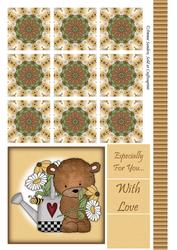 Sweet Teddy with Flowers Topper & Tile Sheet