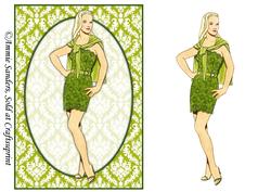 Vintage Fashion Lady on Damask Background Card Front