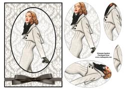 Vintage Fashion Lady on Damask Background Card Front