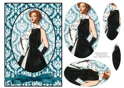 Vintage Fashion Lady on Damask Background Card Front