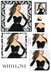 Vintage Fashion Lady on Damask Background Pyramid