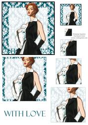 Vintage Fashion Lady on Damask Background Pyramid