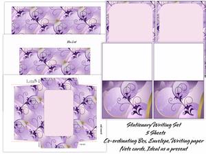 Fancy Purple Floral Stationary Set