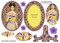 Vintage Beauty Cameo , Wearing Purple and Yellow and Gorgeous Lace Plate Card Kit
