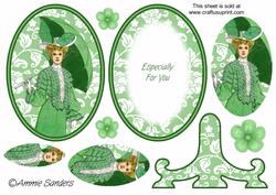 Vintage Beauty Cameo , Wearing a Gorgeous Green Dress Plate Card Kit