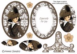 Vintage Beauty Cameo , Wearing a Gorgeous Brown Coat and Feather Hat Plate Card Kit