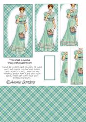 Fashionable Vintage Lady in Teal Dl Card Kit