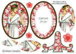 Vintage Beauty Cameo , Wearing a Gorgeous Dress & Hat with Roses on Plate Card Kit