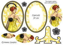 Vintage Beauty Cameo , Wearing a Gorgeous Dress & Feather Hat Plate Card Kit