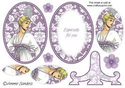 Vintage Beauty Cameo , Wearing a Gorgeous Dress with Purple Tassles & Feather Tiara Plate Card Kit