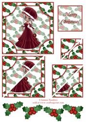 Christmas Lady with Holly Background Corner Stacker