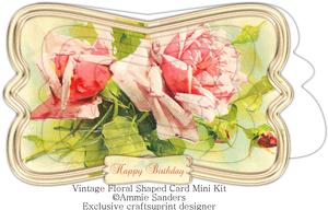 Beautiful Painted Roses Shaped Card , Decoupage & Sentiment