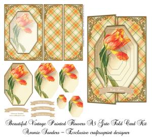 Beautiful Vintage Painted Flowers A5 Gate Fold Card Mini Kit