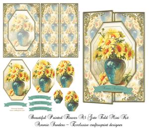 Beautiful Vintage Painted Flowers A5 Gate Fold Card Mini Kit