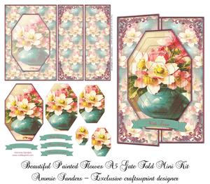 Beautiful Vintage Painted Flowers A5 Gate Fold Card Mini Kit