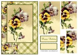 Beautiful Vintage Painted Pansies A5 Quick Card