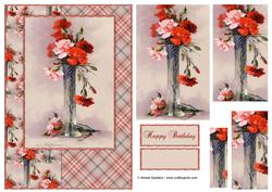 Beautiful Vintage Painted Carnations A5 Quick Card