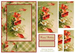Beautiful Vintage Painted Poppies A5 Quick Card