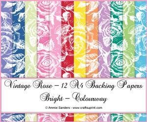 Vintage Rose 12 A4 Backing Papers - Bright Shades