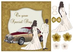 Beautiful Bride & Groom with Vintage Car 8x8 Quick Card