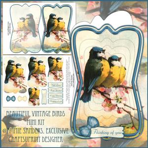 Beautiful Vintage Painted Birds Shaped Card Mini Kit