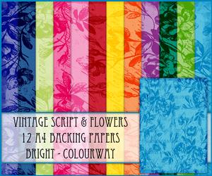 Vintage Script & Flowers 12 A4 Backing Papers - Bright Shade