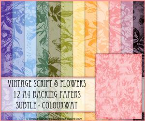 Vintage Script & Flowers 12 A4 Backing Papers - Subtle Shade
