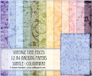 Vintage Time Peices 12 A4 Backing Papers - Subtle Shades