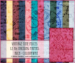 Vintage Time Peices 12 A4 Backing Papers - Rich Shades