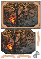 Beautiful Sunset Through the Trees Watercolour Quick Card