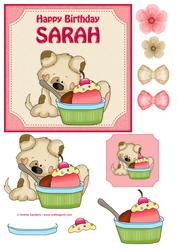 6x6 Sarah Birthday Puppy & Cupcake Decoupage Quick Card