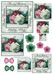 Happy Birthday Vintage Painted Roses Decoupage Topper