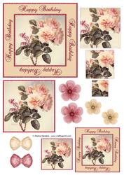 Happy Birthday Vintage Painted Roses Decoupage Topper