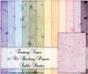 Fantasy Vines & Butterflies 12 A4 Backing Papers - Subtle