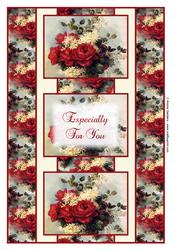 Beautiful Vintage Painted Roses 3 Panel Fold Back