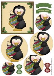 Christmas Penguin & Ornament Circle Pyramid Decoupage